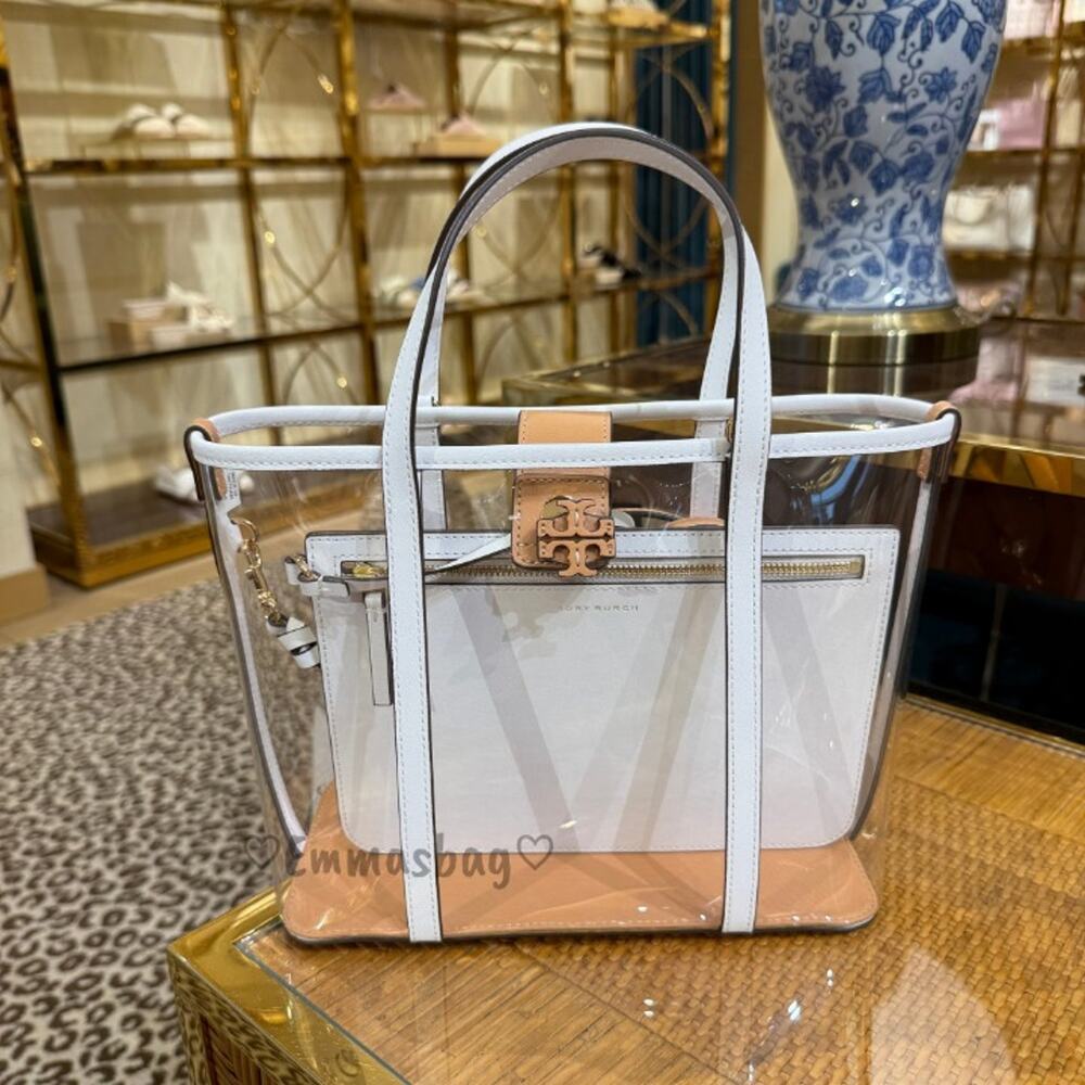 Authentic ‼️Tory Burch Blake Clear Small Tote 156485 $370 Clear / Optic White - Picture 11 of 12